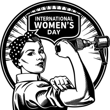 Empowering International Women&rsquo;s Day Illustration - Rosie the Riveter Inspired Vector.