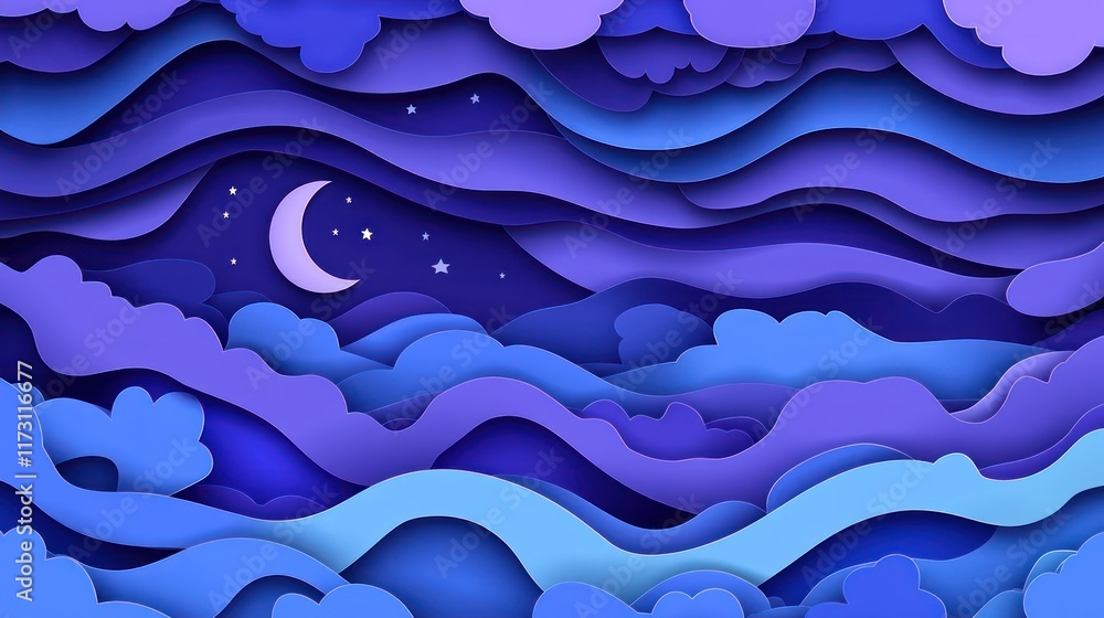 Wall mural Night sky in paper cut style Cut out 3d background 