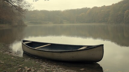 Obraz premium Canoe on a Calm Lake in Autumn