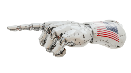 Futuristic White Cyborg Robotic Hand Pointing Forward, Detailed and Sleek, Isolated on White and Transparent Background