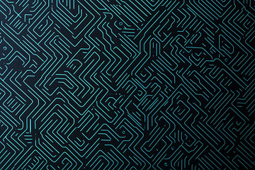 Abstract close-up of a glowing blue digital circuit board, showcasing intricate connections and technological design on a black background.
