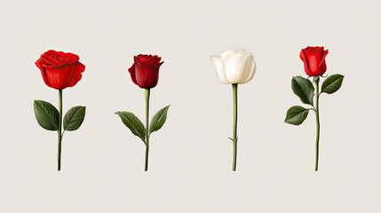 Romantic roses collection four beautiful varieties floral art display soft background elegant arrangement