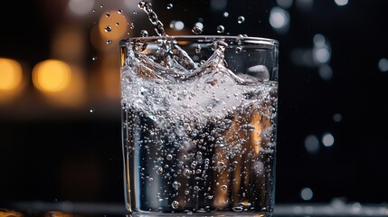 Bartender adding tonic water to a gin and tonic with rising bubbles at a bar