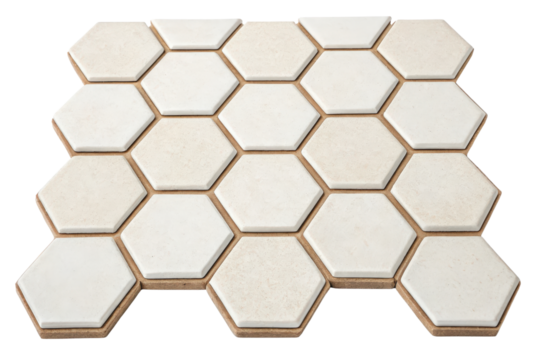 Hexagonal tiles in white and beige isolated with transparent background