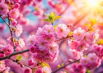 Fototapeta premium Beautiful Pink Cherry Blossom Tree in Full Bloom, Springtime Nature Photography