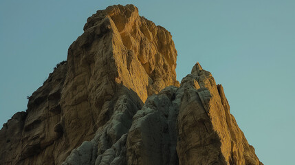 Fototapeta premium Bold Leadership: Adventurer Standing on Cliff Peak at Sunset