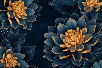 Beautiful floral pattern featuring golden flowers and dark background suitable for text overlay