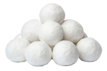 Pile of small white snowballs isolated with transparent background