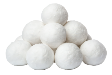 Pile of small white snowballs isolated with transparent background