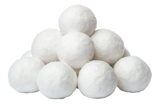 Pile of small white snowballs isolated with transparent background