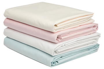Stack of folded bedsheets in pastel colors isolated with transparent background