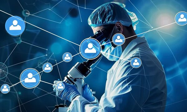 Scientist Analyzing Samples with Digital Connections