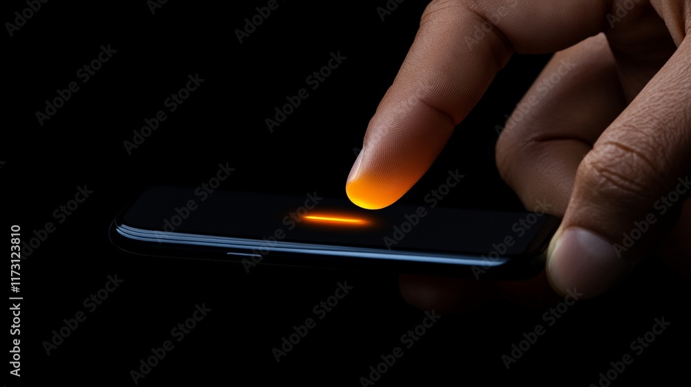 Poster fingertip touching smartphone screen: a close-up shot of a fingertip touching the screen of a smartp