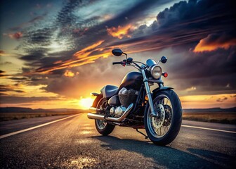 Fototapeta premium Black Motorcycle Parked on Asphalt Road - Dramatic Conceptual Photography