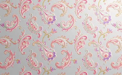 A luxurious silk fabric draped with a vibrant paisley pattern showcasing rich colors and intricate details