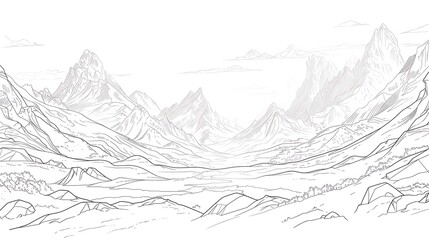 Outline of a mountain range on a white background