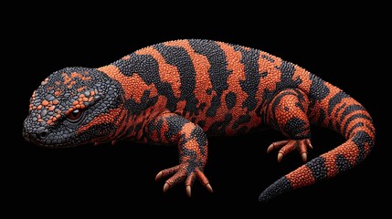 Fototapeta premium Gila monster isolated on black background.