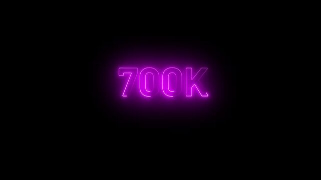 700K text with pink neon color text animation Isolated on black background