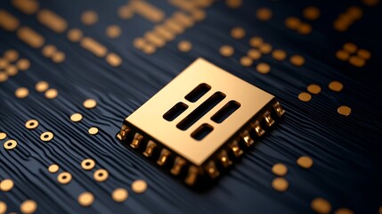 Golden Microchip on Circuit Board 