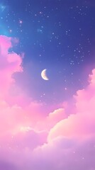 Pink and blue sky moon illustration poster background