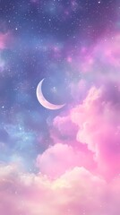 Pink and blue sky moon illustration poster background