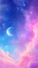 Fototapeta premium Pink and blue sky moon illustration poster background