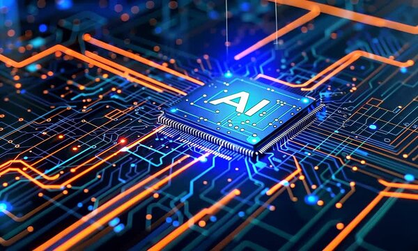 Microchip with AI Symbol on Circuit Board