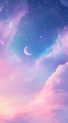 Pink and blue sky moon illustration poster background