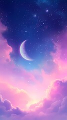 Pink and blue sky moon illustration poster background
