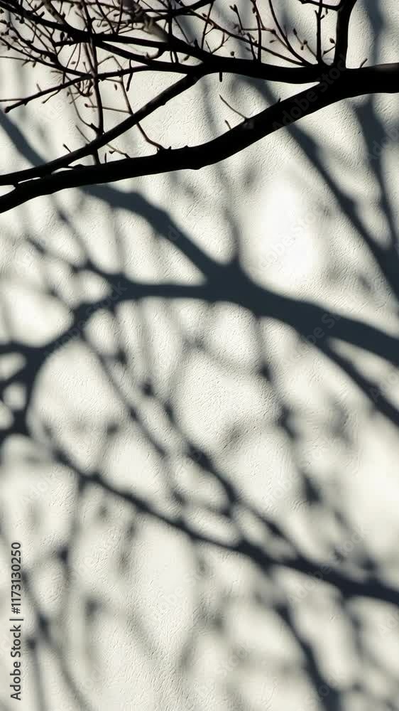 Aufkleber shadows of tree branches create intricate patterns on a white wall during the late afternoon