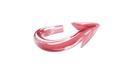 A red arrow pointing down. The arrow is made of glass and is very shiny. It is on a trasparent background	