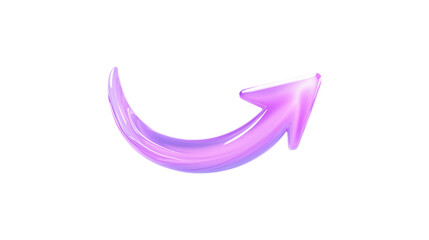 A purple arrow pointing down. The arrow is made of glass and is very shiny. It is on a trasparent background	