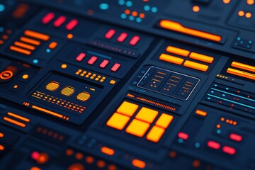 Abstract digital interface with vibrant colors and geometric shapes, resembling a futuristic control panel or user interface design. Cybersecurity,Cloud Security