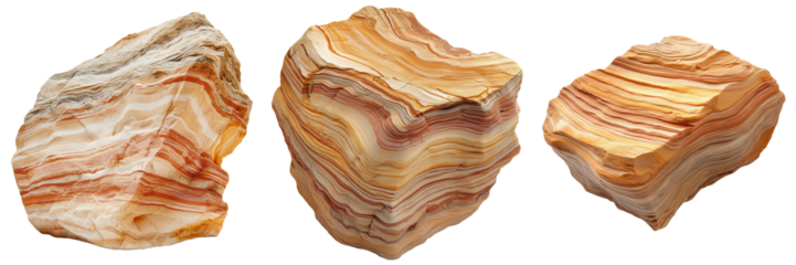 A Set of Eroded Desert Sandstone Rocks in Layered Patterns Isolated on Transparent Background