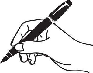 Obraz premium An icon illustrating a hand gripping a pen, silhouette vector on a white background.