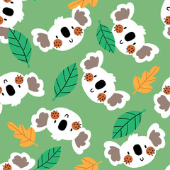 pattern design with cute koala and leaf drawing as vector