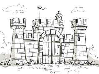 Fototapeta premium Outline of a castle gate on a white background