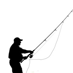 Obraz premium Silhouette of a fishing pole with a fish hook on a white background