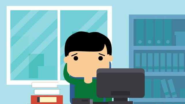 Animation of someone getting an idea in the office