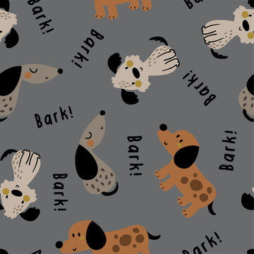 Fototapeta pattern design for baby kids fashion with little dogs drawing as vector