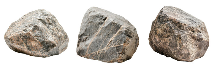 Obraz premium A Set of Textured Granite Boulders with Earthy Patterns Isolated on Transparent Background