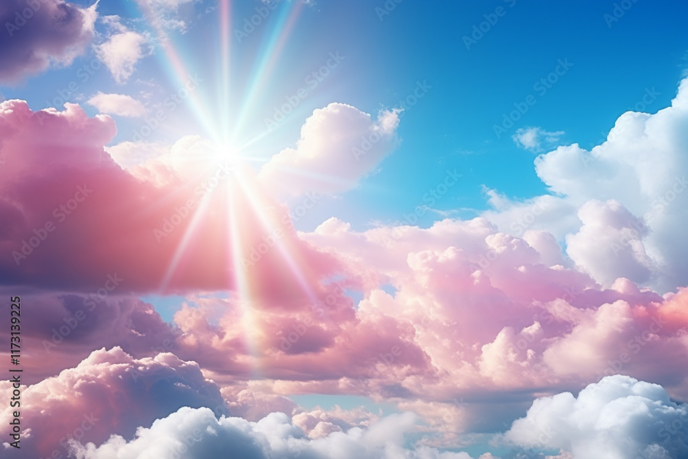 Wall mural mesmerizing natural spectacle of a rainbow in sky is created by combination of meteorological and at