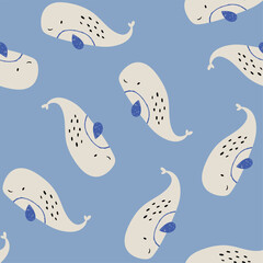 pattern design for baby fashion with cute whale drawing as vector © MKE PRINT LAB.