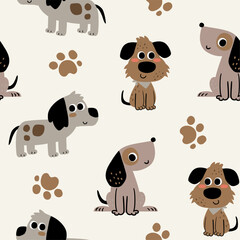 cute pattern design for baby kids fashion with cute puppies drawing as vector