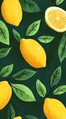 Digital lemon and leaves pattern illustration poster background