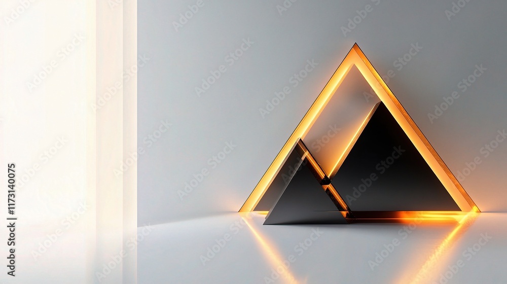 Poster abstract geometric shapes with glowing effect on light background