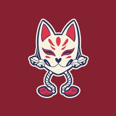 kitsune mask illustration, Japanese traditional mask, kitsune, kabuki, bunny, fox, logo icon vector illustration