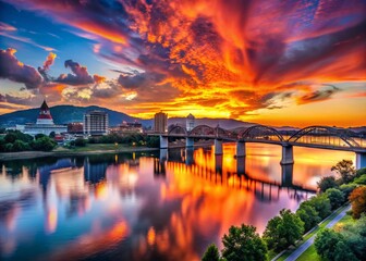 Fototapeta premium Chattanooga Tennessee Silhouette Skyline Sunset Cityscape