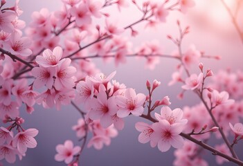 Obraz premium Cherry blossom branch in soft pastel hues.