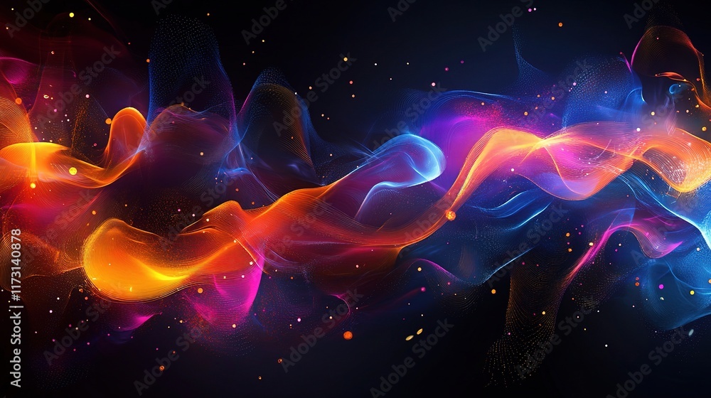 Poster abstract digital data flow on dark background with vibrant colors